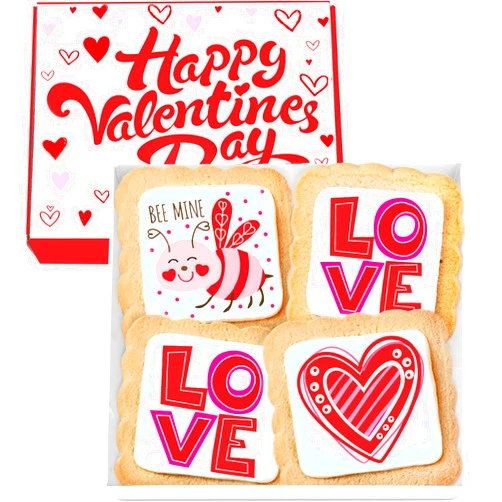 OMCookie Valentines Day Cookies Gift Baskets Box for Men Women Kids | Heart Love Cookie Treats decorated | Individually Wrapped Sugar | Nut Free | 4 Pack