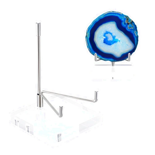 Hipiwe Clear Acrylic Display Stand Holder with Adjustable Metal Arms Display Easel Stands for Gemstones Fossils Minerals Agate Slabs Plates Crystals Saucers Collectibles, 3.1x3.1x4.9 inch