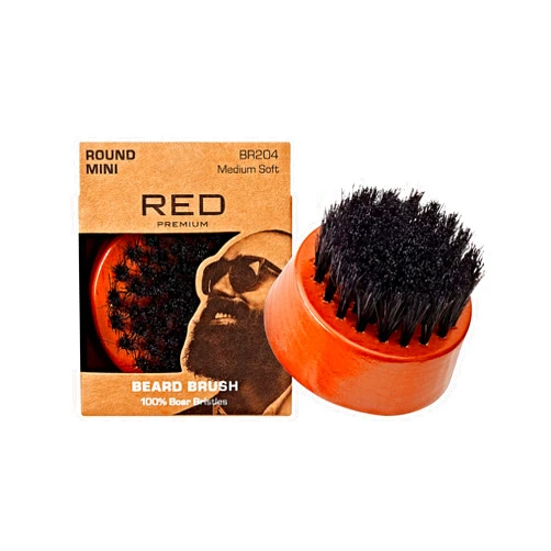 RED by Kiss Beard Brush with 100% Natural Boar Bristles for Men, Premium Wooden Brush, Beards Mustaches Grooming Shaving Comb, Tame and Soften Facial Hair (ROUND MINI)