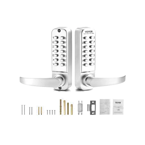VEVOR Mechanical Keyless Entry Door Lock, 14 Key Mechanical Door Lock, Mechanical Keypad Door Lock with Handle, Double-Sided Stainless Steel Waterproof Keyless Gate Lock, for Home Office Yard, Sliver