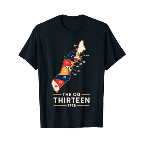 The Liberty Threadworks Co. The OG Thirteen 1776 Colonial States Map Patriotic Design T-Shirt