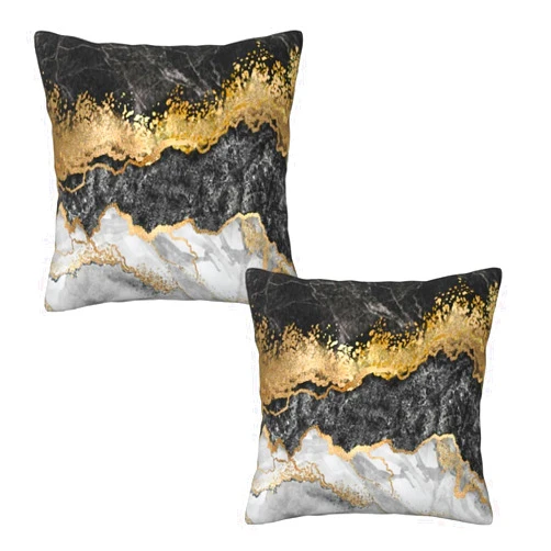 Lcokin Black and Gold Abstract Marble Throw Pillow Covers 18x18 in Set of 2, Decorative Gold Grey Pillow Case Square Cushion Covers for Sofa Bed Couch Living Room