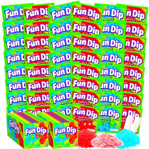 Gaudum Fun Dip Candy Bulk - Cherry Yum & Razz Apple Flavors - Stocking Stuffers, Party Favor Candy, Fun Size Candy, Candy Individually Wrapped, Party Candy (96 count, 0.43 oz each) - Includes World of Candy Sticker