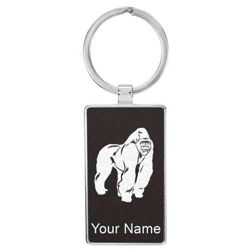 LaserGram Rectangle Keychain, Gorilla, Personalized Engraving Included (Metal Frame)