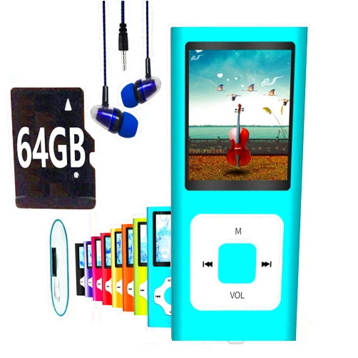 Hotechs. 64GB MP3 Player, Hotechs MP3 Music Player with Slim Classic Digital LCD 1.82'' Screen Mini USB Port with FM Radio, Voice Record (Blue)