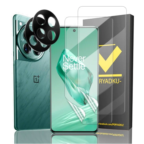 2+2 Pack For OnePlus 12 Screen Protector [Not Glass], 2 Pack Flexible TPU Film with 2 Pack Camera Lens Protector, Fingerprint Suitable, Case Friendly, For One Plus 12 Screen Protector