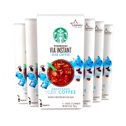 Starbucks VIA Instant Coffee Medium Roast Packets — Sweetened Iced Coffee — 6 boxes (36 packets total)