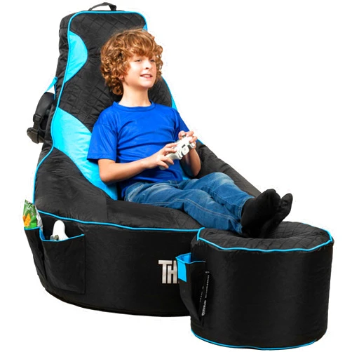 Throne Boss Gaming Bean Bag Chair for Kids + Matching Footstool - [Cover ONLY No Filling] - High Back - Dorm Chair - Gamer Beanbag Gaming Chair