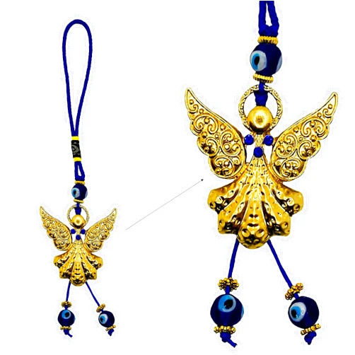 LUCKBOOSTIUM Beautiful Angel w/Blue Crystal and Evil Eye Hanging Ornament - Good Luck Charms - Home Keys, Purse, Bags and Rear View Mirror Accessories - Gift for Men & Women