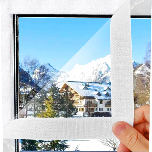 WELLCO Window Insulation Kit 53 x 63 in for Weatherproofing, Reusable Winter Window Seal Kit, Hook and Loop Double Sided Tape Included, Clear