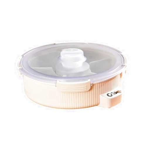Honboom 11 inch Vacuum Divided Snack Serving Tray with Lid, Portable Snackle Container Platter for Vacuum Storage for Nuts, Dried Fruit, Snacks with 5 Removable Dishes (White)