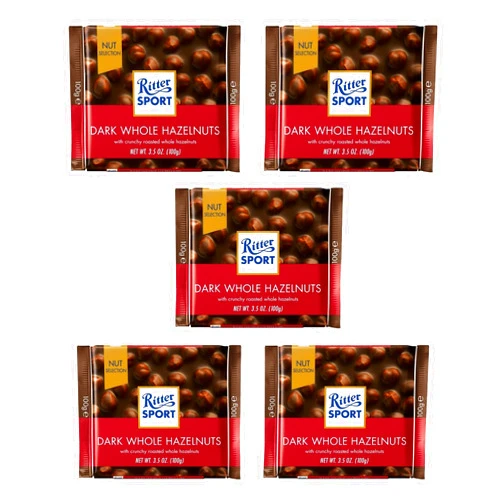 Ritter Sport 100g - Pack of 5 - (Dark Whole Hazelnuts)
