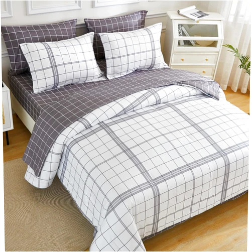 EMME Twin Comforter Set-Bed in A Bag Plaid, 5 Piece Bedding Sets with Black White Comforter, Sheets, Pillowcase&Sham,Soft Microfiber Down Alternative for All Season