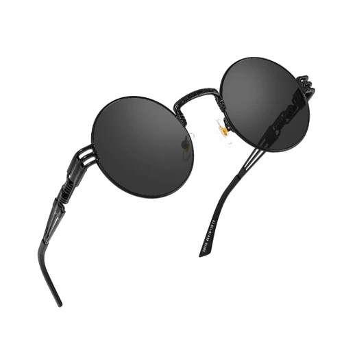 Yvey Essence Vintage Round Steampunk Sunglasses for Women Men Circle Hippie Style Glasses Metal Frame