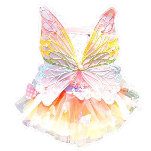 Maruomiki Dog Princess Dress,Summer Thin Cat Rainbow Butterfly Pettiskirt Cute Pet Clothes Chihuahua Teddy Dress Pet Supplies (M)