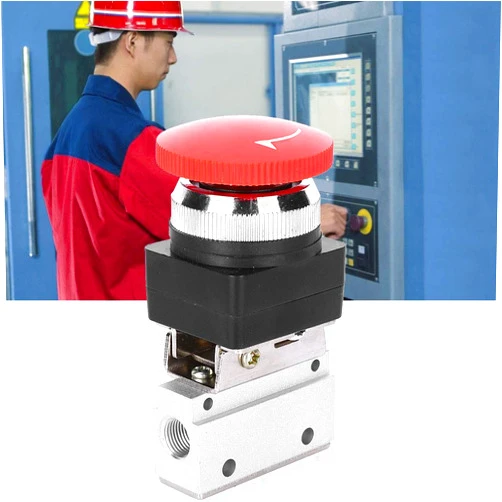 Garosa Push Button Pneumatic Valve 3 Way Pneumatic Control Mechanical Valve 2 Position Control Red Mushroom Push Button Air Pneumatic Switch Valve MOV-03 Air Mechanical Valve
