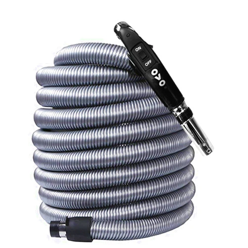 OVO Universal Central Vacuum 30/35/40/50ft Low Voltage Switch Control at The Handle-Fits Most Inlets-Crushproof-with/Without Hose Protector Cover,Black 40ft hose, ACCHO-40LV-BK.