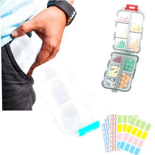 Beercaar Zelvoria Pill Box, Portable Pharmacy, Case, Medicine Wallet with Labels, Wallet, Organizer Box Travel, Daily Organizers (White)