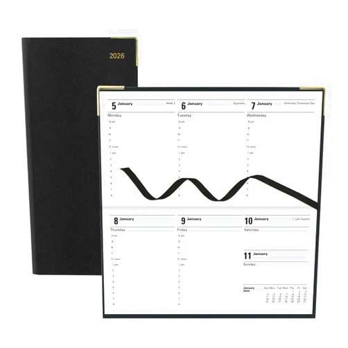 Letts of London® 2026 Classic Weekly/Monthly Appointment Book and Planner, 12 Months, January to December, Gold Corners, Horizontal, Slim Size, 6.625