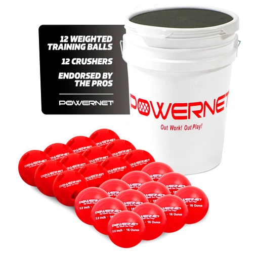 PowerNet Crushers & Weighted Balls, Softball Baseball Hitting Trainer for Improved Speed, Power & Coordination, Batting Practice Baseballs 24 Balls