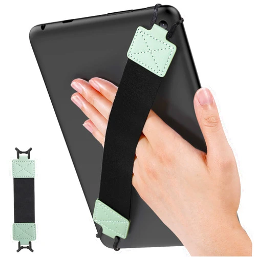 MoKo Security Hand-Strap for 9-11 Inch tablet - iPad/iPad Pro/iPad Air/Kindle Fire HD/Samsung, High-elasticity Versatile Hand Strap Lightweight Finger Grip Holder, Black Belt, Mint Green