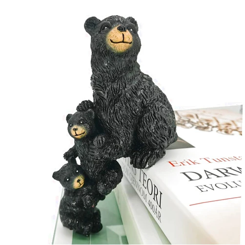 Willcome Bear Sitter Figurine Mama with Babies Bear Hanging Off The Edge of a Shelf or Table, Collectible Figurines for Home Décor (Black)