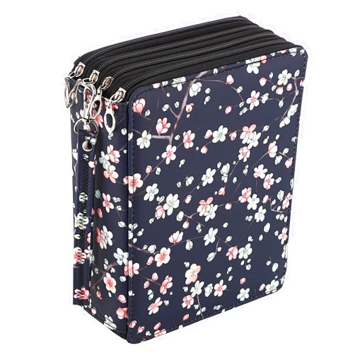 BTSKY Colored Pencil Case- 160 Slots Pencil Holder Pen Bag Large Capacity Pencil Organizer with Handle Strap Handy Colored Pencil Box with Printing Pattern (Black+Pink)