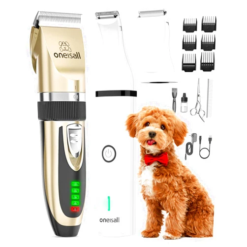 oneisall Dog Clippers and Paw Trimmer Kit 2 in 1 Low Noise Cordless Dog Clippers for Grooming Pet Hair Trimmers for Small and Large Dogs Cats Animals