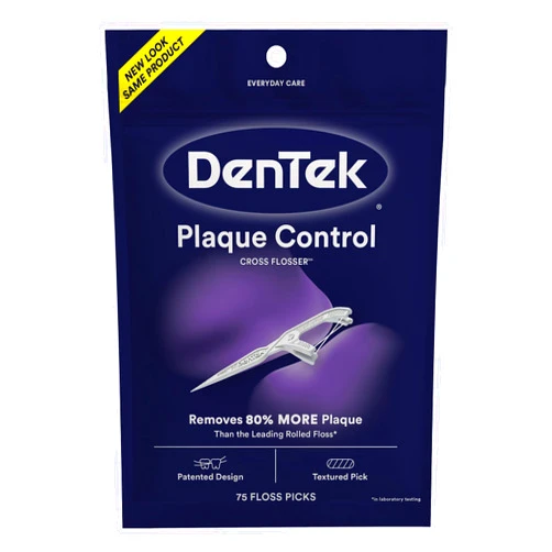 DenTek Cross Flosser Plaque Control Floss Picks, X-Shaped Floss, 75 count