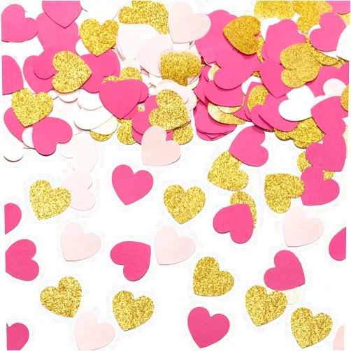 MOWO Hot Pink Gold and Pink Heart Confetti Table Decoration for Love Valentine's Day Baby Shower Birthday Wedding Bridal Hen Party,1.2 inch in Diameter,200 Counts