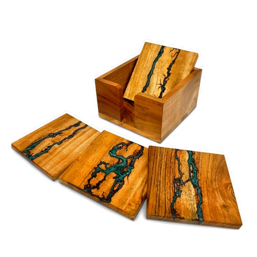 Cultured Creation| Elegant Modern Wood Resin Coasters Set of 4 with Holder | Drink Coaster for Tabletop Protection | Great Christmas, Wedding
