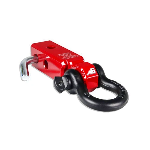 AGENCY 6 Recovery Shackle Block Assembly 2 INCH Double Hole Powder Coat RED - Hitch Receiver Block - Proudly Made in The USA with US Certified Materials - Includes Hitch pin and D-Ring