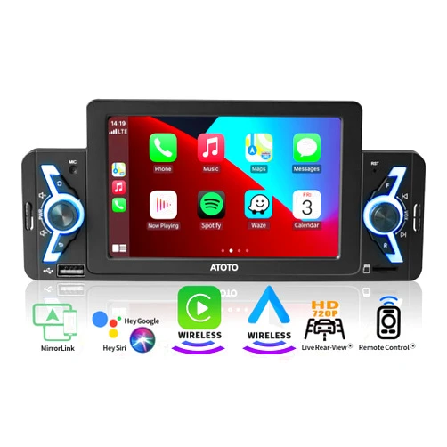 ATOTO F7WE 5inch Single Din Car Stereo, Wireless Carplay & Wireless Android Auto, Mirror Link, Touchscreen Car Radio with Bluetooth, Live Rear View, USB Video & Audio, F7G1A5WE
