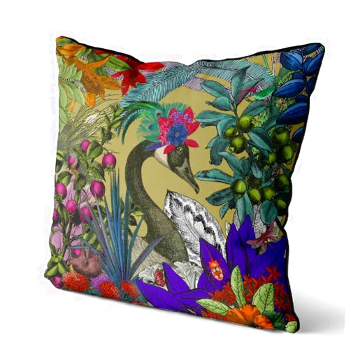 Metr Kelly Stevens-McLaughlan, Glorious Plumes Bird & Floral #2, Gold, Pillow/Cushion Cover, 18