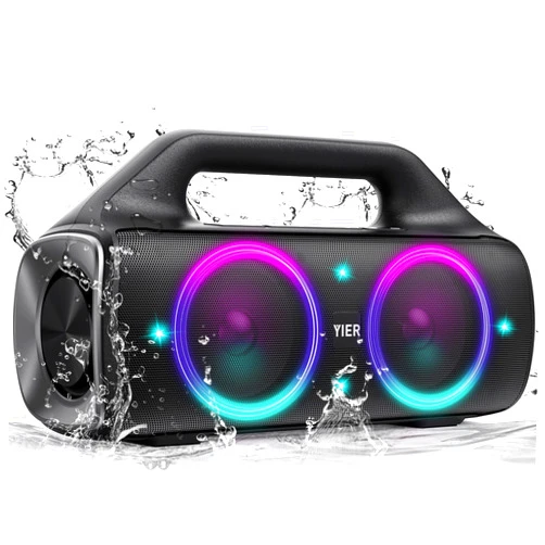 YIER Portable Bluetooth Speakers, 80W Peak Wireless Outdoor Speaker with Subwoofer, Deep Bass, IP67 Waterproof, 100dB Loud Party Speakers for Camping, Beach, Garage
