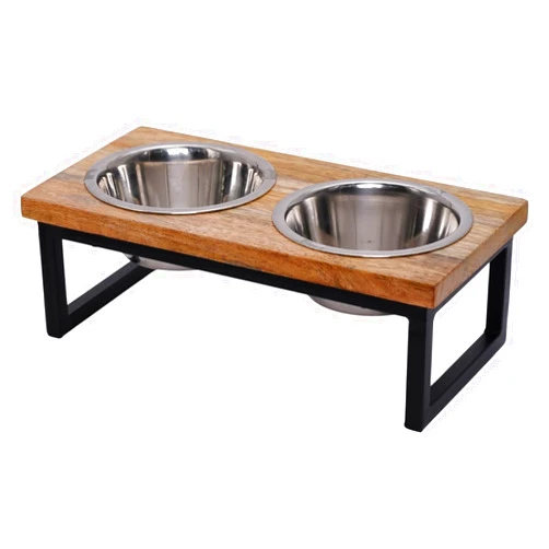 AASPIRE PETS Elevated Dog Raised Wooden Stand with 2 Stainless Steel Food Bowls - Water Feeding Dish 1 Pint/0.5 Quarts - Pet Feeder for Cats & Dogs (Small)