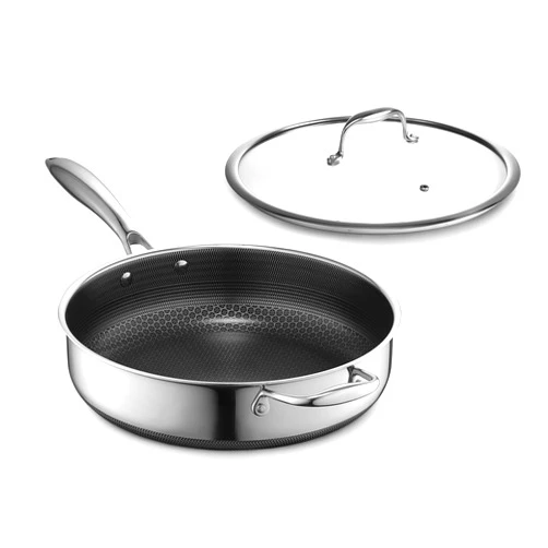 HexClad Hybrid Nonstick 4.5 Qt Deep Sauté Pan and Lid, Dishwasher and Oven-Safe, Induction Ready, Compatible with All Cooktops
