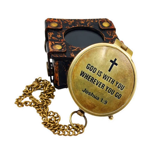 ZAHANAARA Antique Brass Compass with Leather Case & Chain – Unique Gift for Men, Sailors, Travelers | Perfect Vintage Pocket Nautical Décor & Religious Gifts | Engraved Pocket Compass Hiking Survival