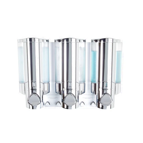 Better Living Products Aviva Shower Dispenser 3, Shampoo and Soap Dispenser, 3 x 11 fl. oz. Chrome, 11.2 x 3.5