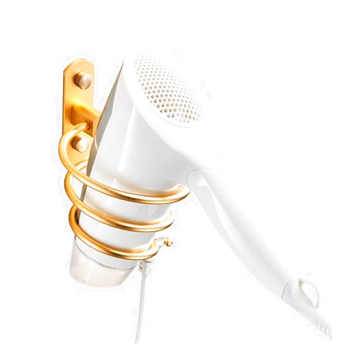 KWQKEM Blow Dryer Holder Wall Mounted Bathroom Hair Dryer Hanger Hair Tool Organizer for Full Size Dryer Swivel Storage Rack with Armrests for Flat Iron Curling Iron Space Saving Design (Gold)