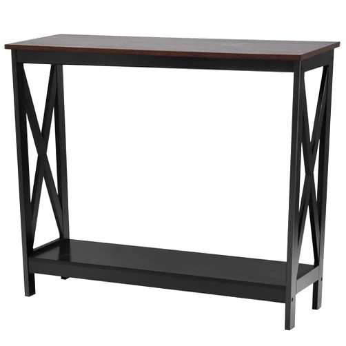 Giantex Console Table 2-Tier with Storage Shelf,X-Design Bookshelf Narrow Accent Table for Entryway Hallway Living Room Sofa Side Table (Dark Coffee)