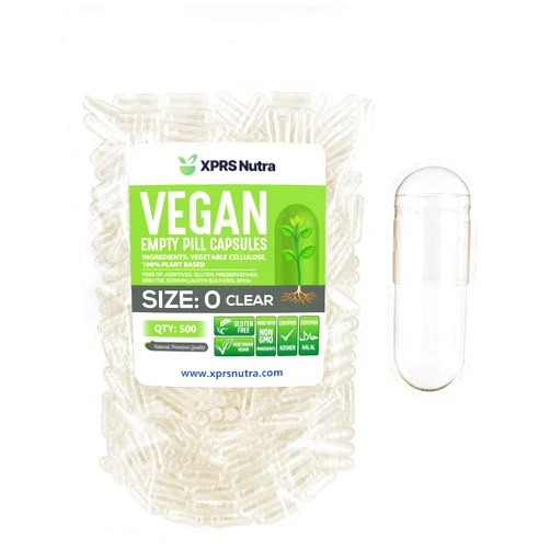 XPRS Nutra Size 0 Empty Capsules - 500 Count Clear Empty Vegan Capsules - Vegetarian Empty Pill Capsules - DIY Vegetable Capsule Filling - Veggie Pill Capsules Empty Caps
