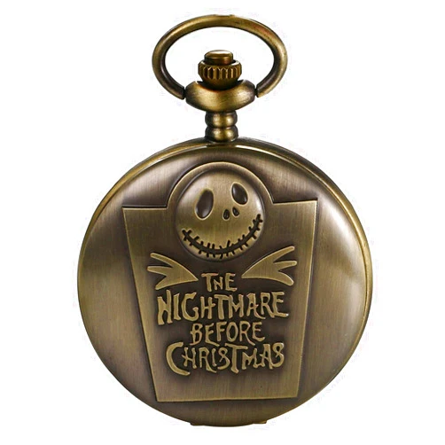 JewelryWe Nightmare Christmas Pocket Watch Vintage Novelty Skull Skeleton Quartz Pocket Watch Necklace