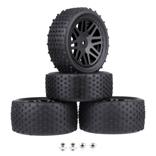 AllinRC Preglued 12mm Hex Wheel Rims Rubber Tires with Foam Inserts OD 86mm/3.38
