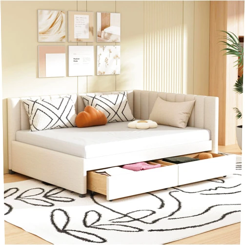 VRAXO Full Size Upholstered Daybed with 2 Storage Drawers Sofa Bed Frame No Box Spring Needed, Linen Fabric 78.9X 57.9X 27.6 inch(LxWxH)