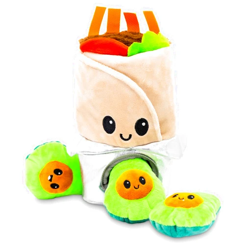 Pet Craft Supply Hide and Seek Plush Dog Toys Crinkle Squeaky Interactive Burrow Activity Puzzle Chew Fetch Treat Hiding Brain Stimulating Cute Funny Toy Bundle Pack - Burrito, for Medium Breeds