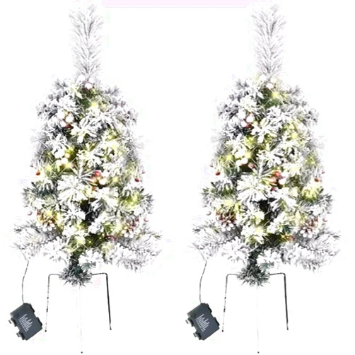 Generic 2 Pack Pre-Lit Christmas Pathway Trees, 30 in, Artificial Christmas Urn Filler,Battery powered,8 light models