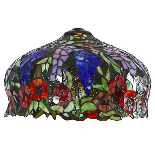 Bieye S10557 Tiffany-Style Stained Glass Lampshade - Elegant Wisteria and Rose Flower Design - 16-inch Wide, 10-inch High