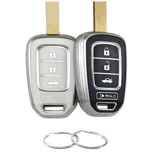 REPROTECTING TPU Key Fob Cover Compatible with 2013-2021 Honda Accord CR-V Civic Crosstour Fit HR-V（Only Fit Straight Key fob, Smart Key Fob Not Fit. Silver-White/Silver-Black