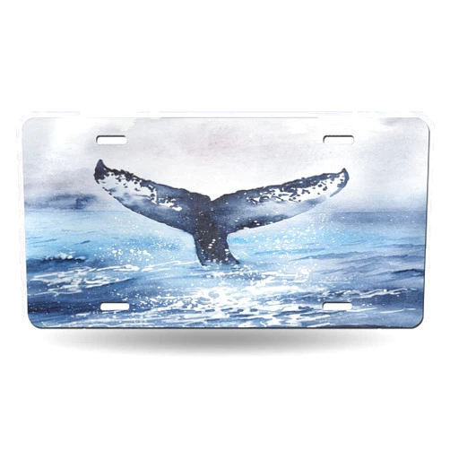 FeHuew Watercolor Whale Tail License Plate Front Car Decorative Novelty Auto Plate Car Tag Vanity Gift Metal Aluminum Plate for Women/Man 12x6 inch Wall Decor
